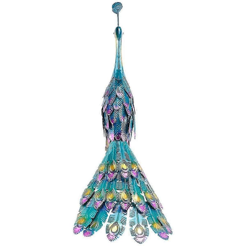Multicolor Metallic Peacock Statue Metallic Peacock Statue Outdoor Garden, Patio, Deck, Porch-Yard A