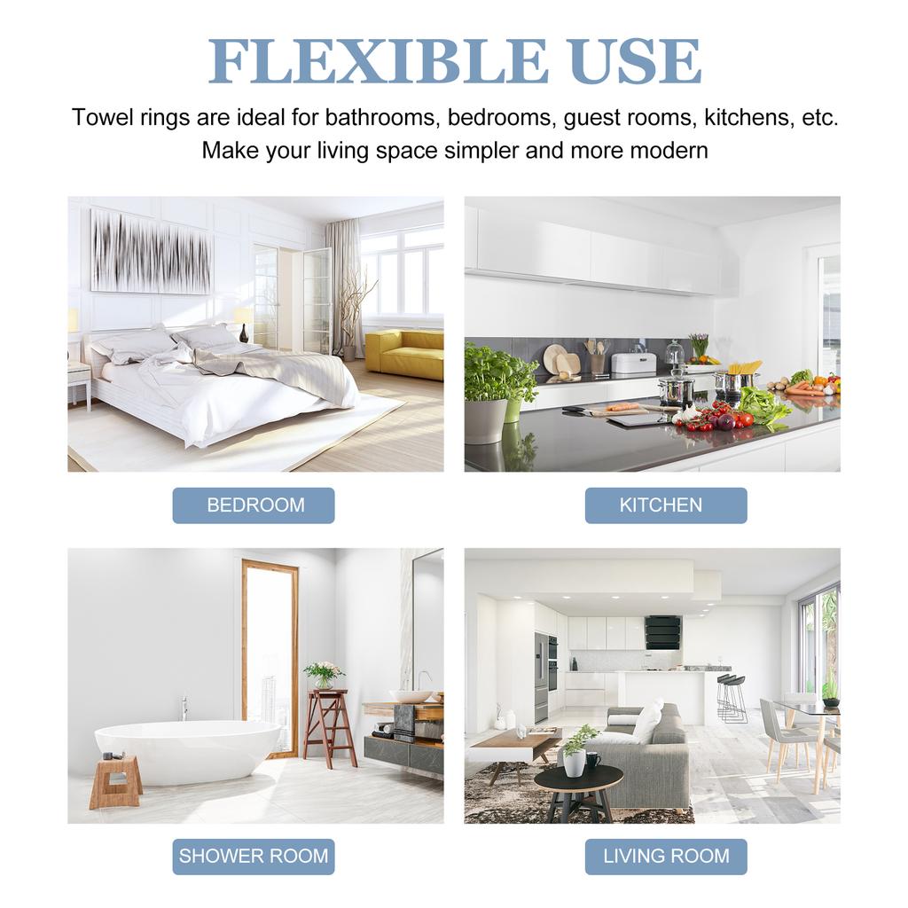 Stainless Steel Towel Ring Rust-Proof Modern Bathroom Kitchen Holder Wall Mounted Punch Free Hanger Home Supplies Towel