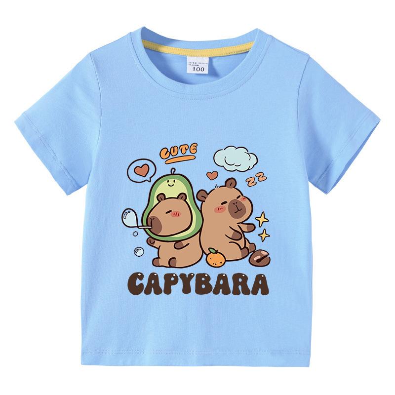 Solid Color Kids Basic T-shirt Capybara Tees 3-10Years Children Short Sleeved Clothes Boys Girls Round Neck Tops Birthday Gifts