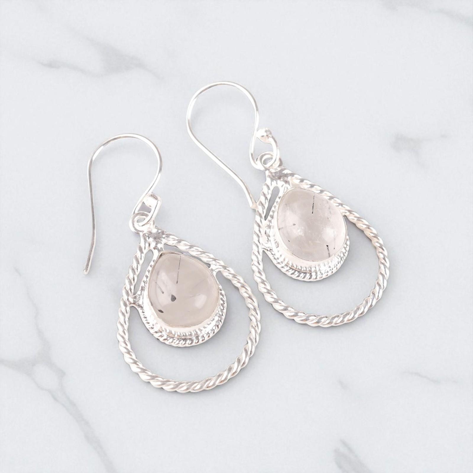 

Rare Black Rutile Gemstone 925 Sterling Silver Jewelry Handmade Earrings 1.70 EE-96-32