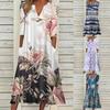Women's Fashion Summer Spring 3/4 Sleeve V-Neck Casual Dresses