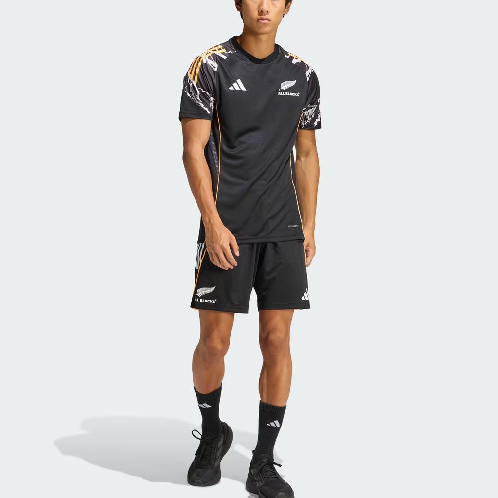 Adidas X Marvel Rugby FW25 All Blacks Performance Slim Fit Striped Short Sleeve T-Shirt Men Tops JV9966