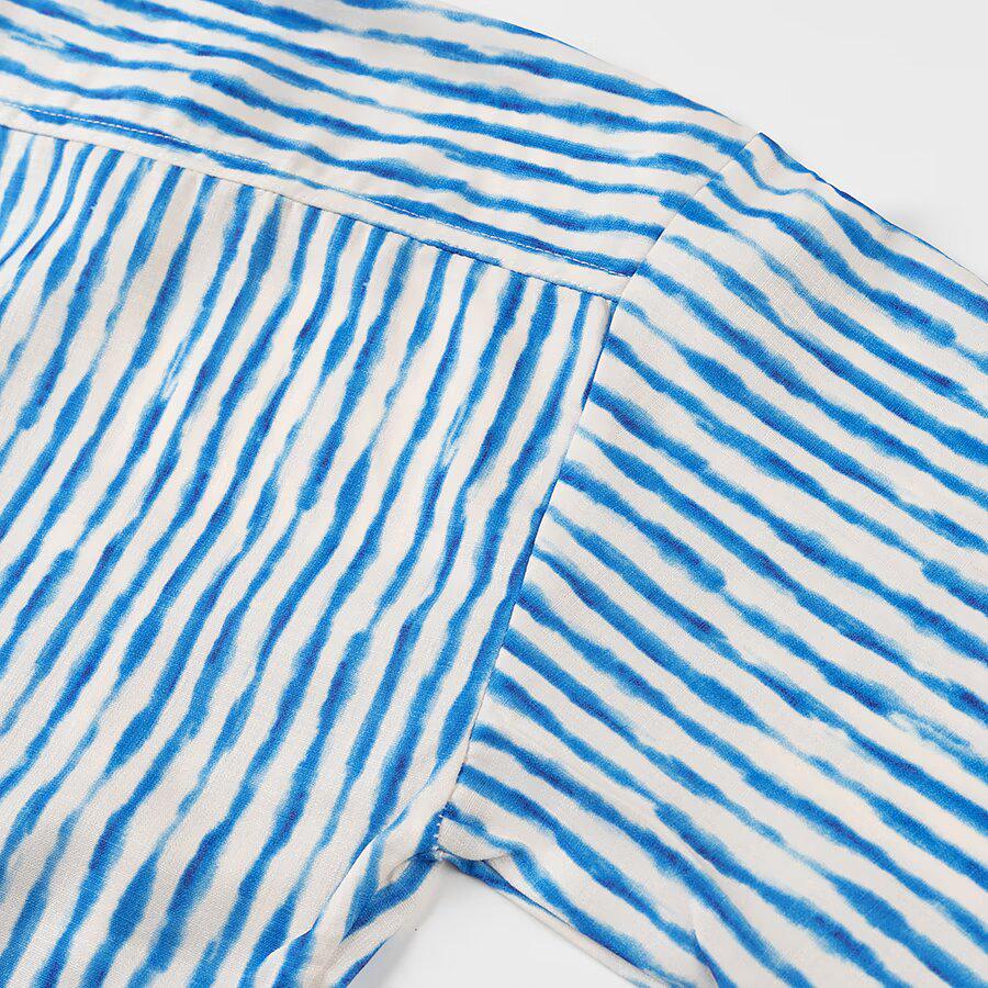 2025 Spring Women's European & American Style Casual Striped Linen Shirt and Simple Shorts Set
