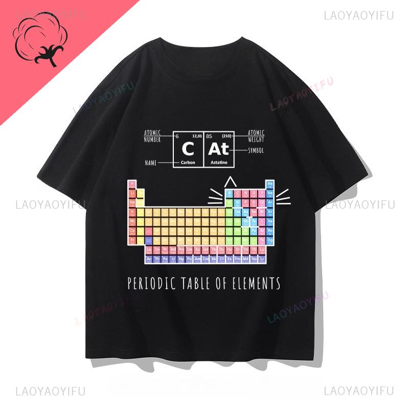 Chemical Eleunisext Periodic Table Cat Science Engineering Funny Unisex Unisex Pure Cotton Printed TShirt Couple Short Sleeve Clothes
