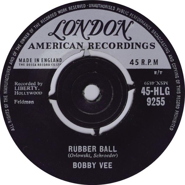 

7inch Record BOBBY VEE Rubber Ball 45HLG9255 London American 1961 UK Rock Used