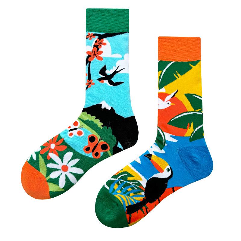 Original Design AB Mandarin Duck Asymmetric Socks Ins Street Cartoon Creative Animal and Plant Fruit Fashion Sports Cotton Socks