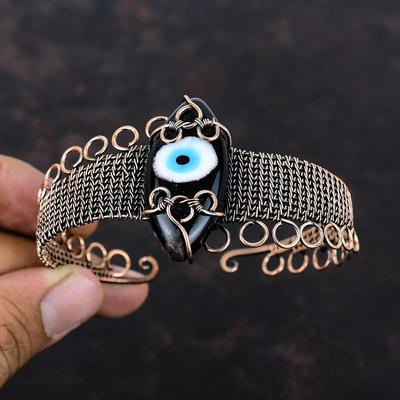 Schwarzes Evil Eye Manschettenarmband Kupferdraht gewickelt Armreif verstellbar Manschette Handarbeit brandneuer Armreif Edelstein Kupfer Schmuck Geschenk für Mama