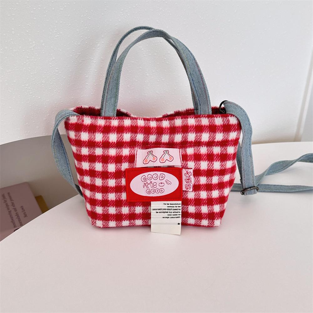 Fashionable Woolen Plaid Tote Bag For Women Elegant Commuter Handbag With Dual Straps Mini