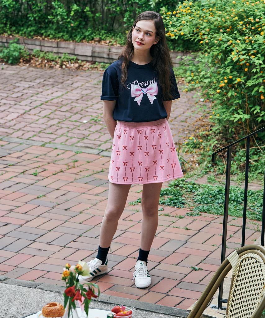 Metapeo Met Ribbon Print Skirt Pants Pink