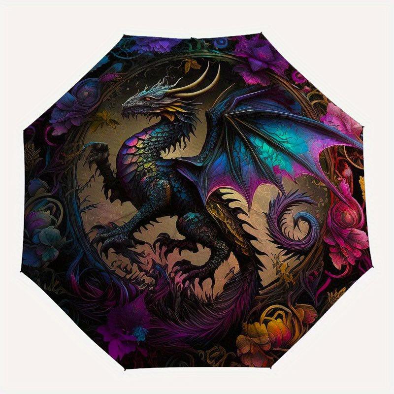 Fantasy Dragon Artwork: Circular Wall Decor with Vibrant Colors and Intricate DetailsUmbrella with Cute Design, Portable 3-Fold Compact Umbrella for M
