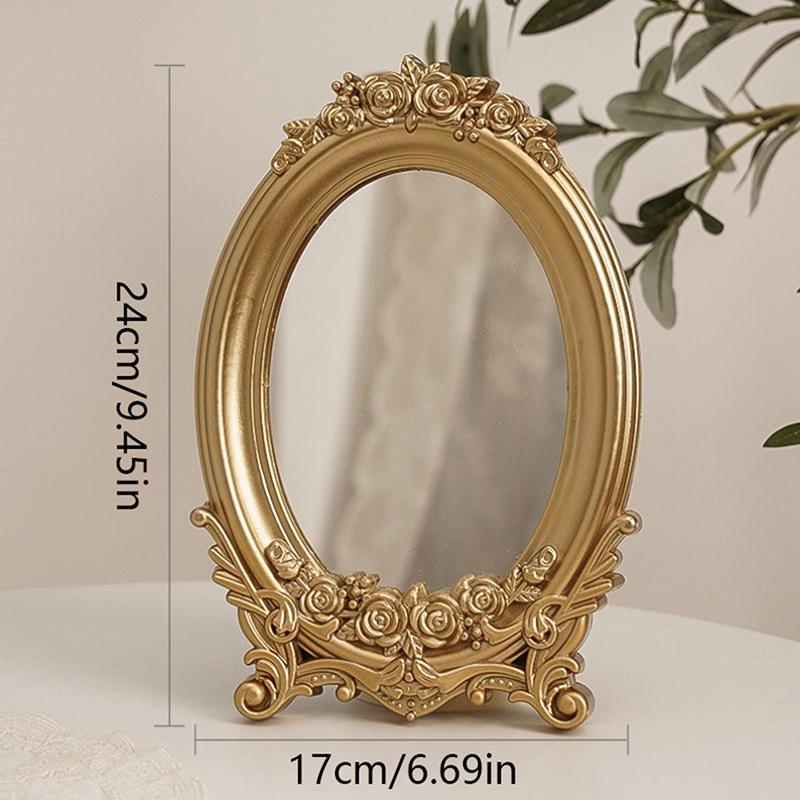 Rustic French Style Carving Frame Table Mirror Gold Mirror Tray Home Decorative Mirror Bedroom Table Makeup Mirror