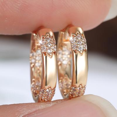Vintage Simple Zircon Hoop Earrings For Women Gold Color Round Earrings Trend Wedding Jewelry