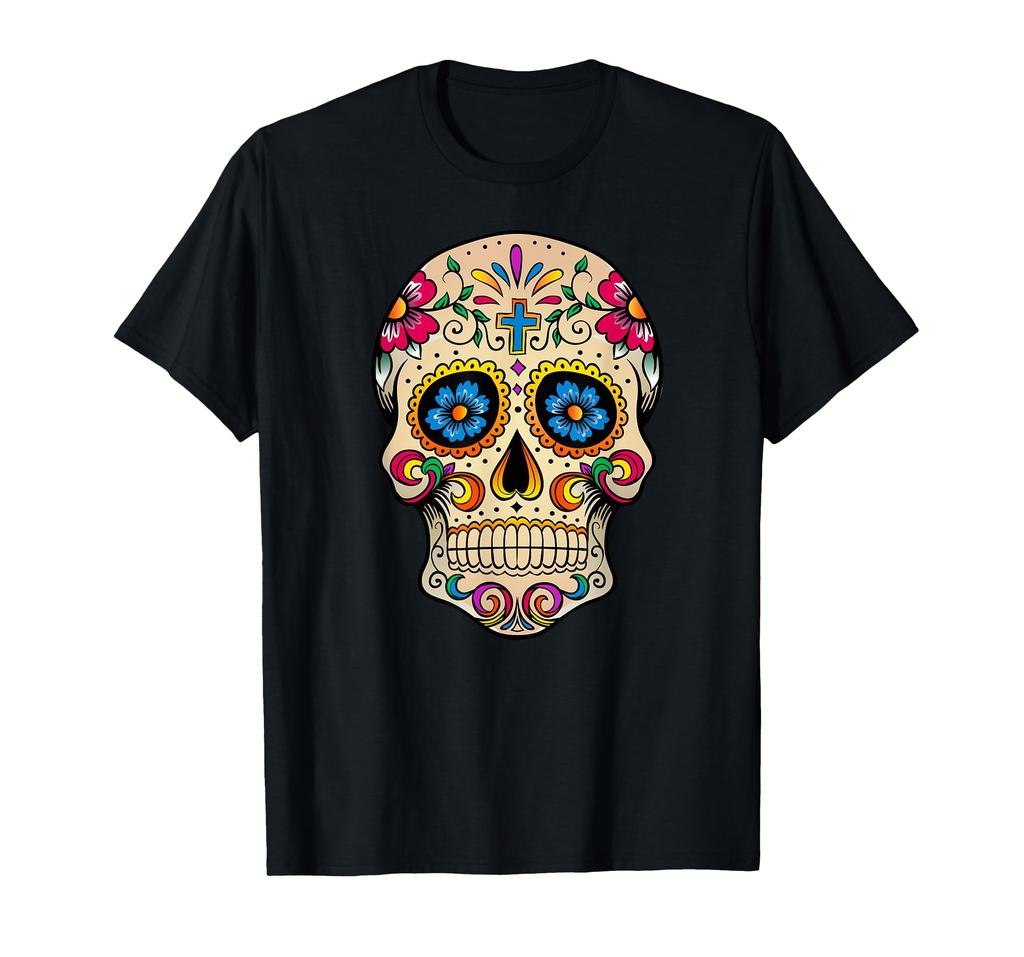 Colorful Calavera Day of the Dead T-Shirt with Sugar Skull Design
