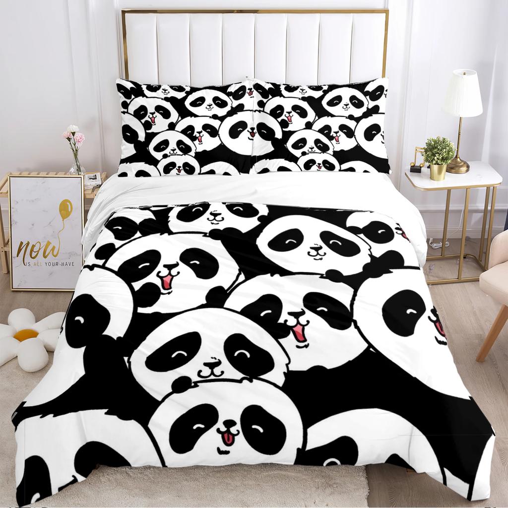 Urocza Poszewka na Kołdrę Panda Kreskówkowa Kawaii Zestawy Pościeli Miękka Poszewka na Kołdrę i Poszewki na Poduszki dla Nastolatków PojedynczaPodwójnaQueenKing