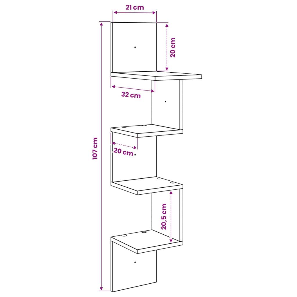 Wall Shelf Wall Mount White 32 X 21 X 107 Cm Engineered Wood