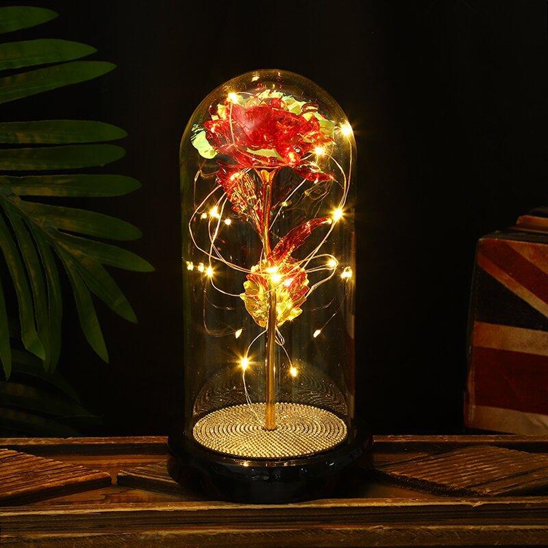 Gold leaf rose simulation immortal flower, direct supply, glass lampshade Qixi Festival Valentine's Day creative gift