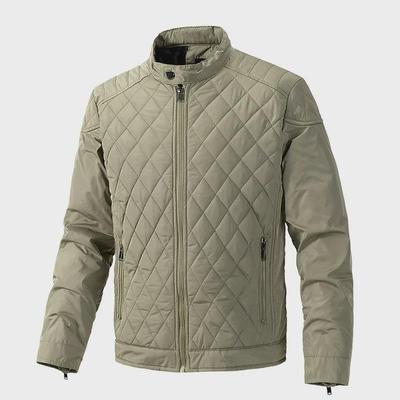 European & American Autumn/Winter Men's Diamond Check Stand Collar Jacket - Large Size, Thin Cotton