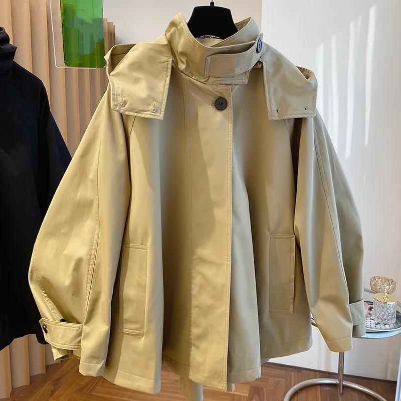 

Женский весенне-осенний повседневный свободный тренч с длинными рукавами, короткий ветрозащитный плащ, женская верхняя одежда XS хаки