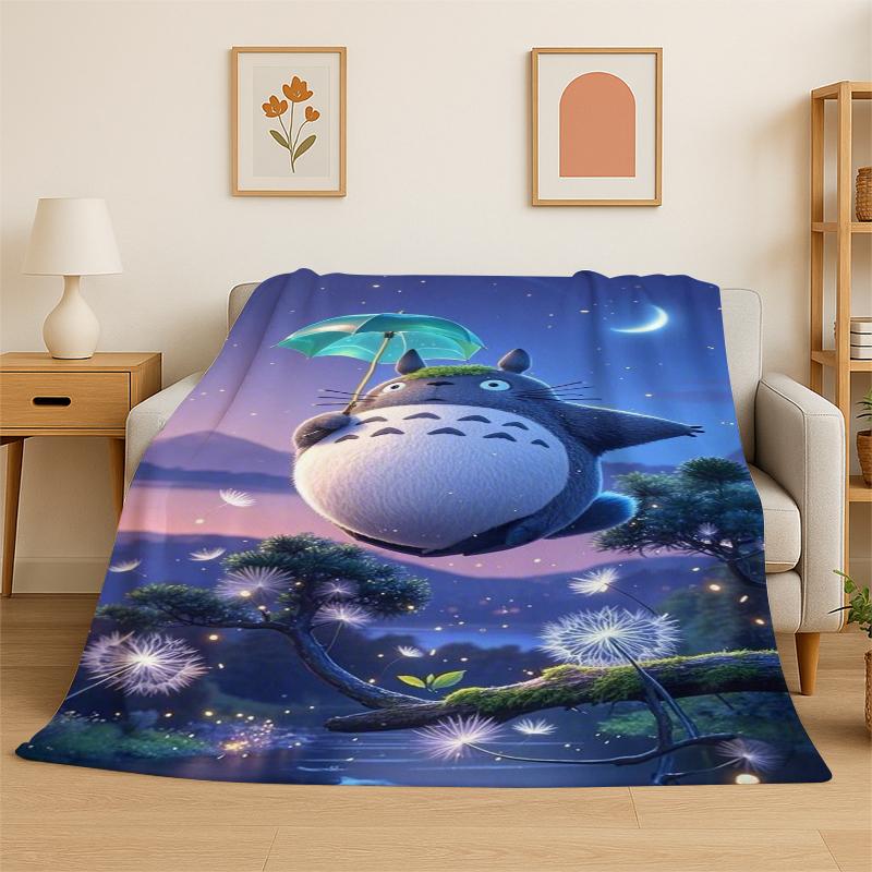 Classic T-Totoro Cartoon Cute Flannel Blanket Soft Warm Throw Blanket for Bedroom Living Room Bed Travel Camping Picnic Kid