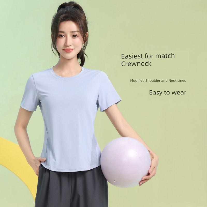 

Топ сетчатый пэчворк дышащий быстросохнущий элегантный красивый одежда для йоги женский летний для бега спортивный для тренировок 2025 новое поступление Cream Blue L