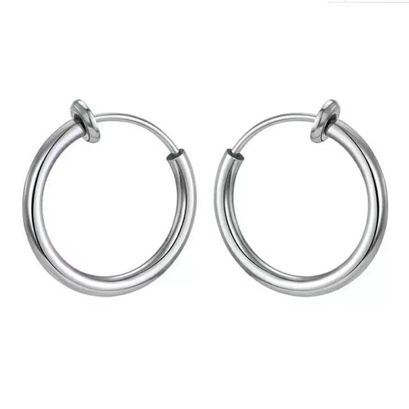 18K Stainless Steel Unisex Ear Clips for Non-Pierced Ears, Hip Hop Style Titanium Steel Hoop Earrings