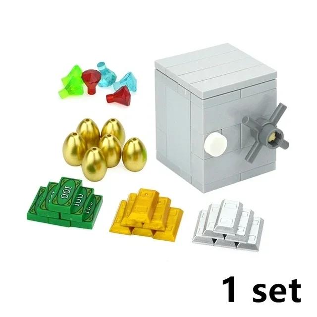 MOC City Sichere Box Blöcke Tresor Bauen Schatz Gold Diamant Geld Schmuck Dieb Figuren Anbauteile DIY Steine Spielzeug