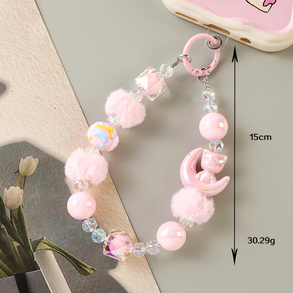 Creative Cat Fur Ball Beaded Phone Lanyard & Keychain Pendant