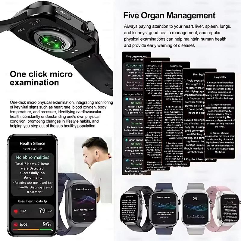Montre Intelligente ECG+PPG Appel BT Rappel Push Examen Physique Montre de Santé Pression Artérielle Acide Urique Oxygène Sanguin Sport Montre Intelligente