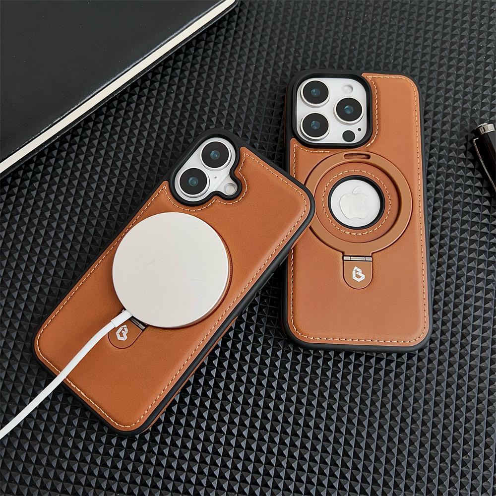 Luksusowe skórzane etui z metalowym magnetycznym pierścieniem-stojakiem Magsafe na iPhone 17 16 15 14 13 12 Pro Max Plus 17Air Biznesowe etui z wyciętym logo