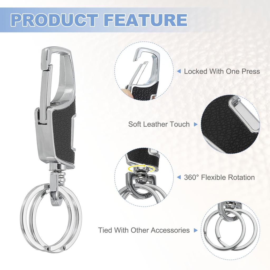 Car Detachable Leather Stainless Steel Buckle Keychain with 2 2 [uxcell] Keychain, Keychain, Rings, Men's & Women's (Black, Pack)