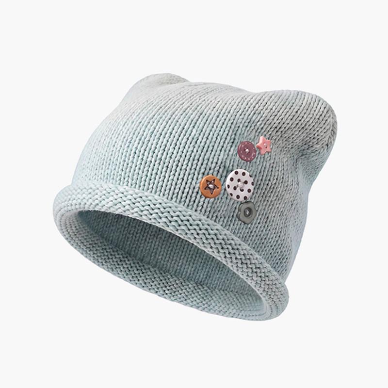 Soft girl wind cat ear button stack hat female autumn face small big head circumference headgear versatile knitted hat