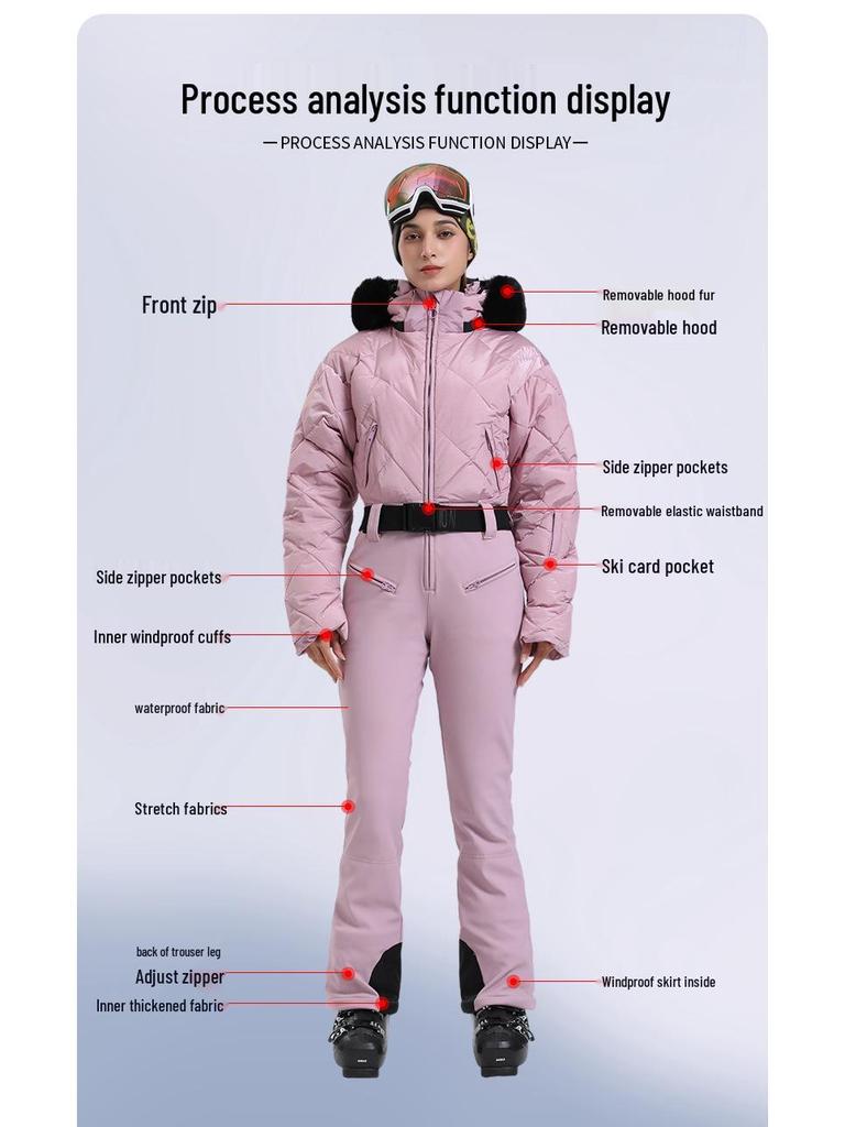Women's Waterproof Windproof Down Ski Suit - One-Piece, Warm for Outdoor Sports