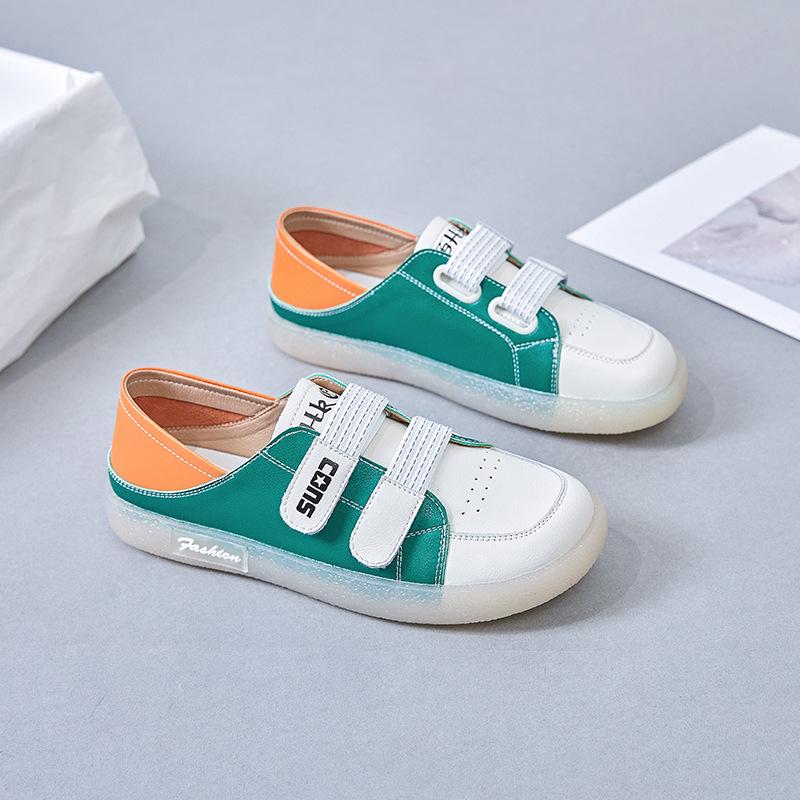 2025 New Little White Shoes Spring Versatile Casual Board Shoes Velcro Two Wear Student Single Shoes Leather Nurse Shoes