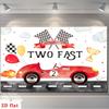 2D Two Fast Birthday Backdrop, Vintage Race Car and Checkered Flag Photography Background