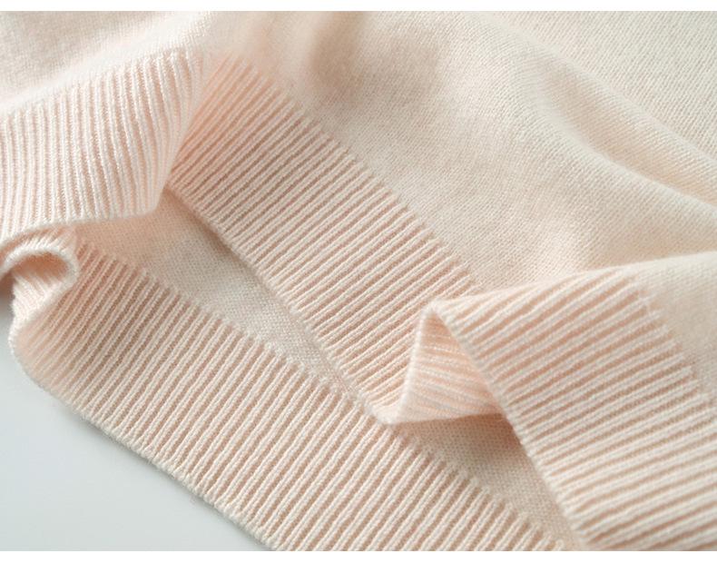 Solid Color Cashmere Blend Sweater, Lightweight, Short-Sleeved, Round Neck, Relaxed Fit, Five-Point Sleeves, Ideal for Layering