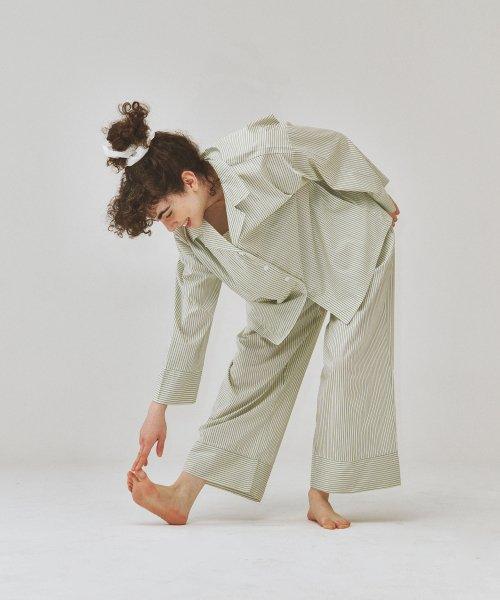 [OGGITT] Dormitory Double Ticking Stripe Pajamas Green [Shipped from Korea] 100% Authentic