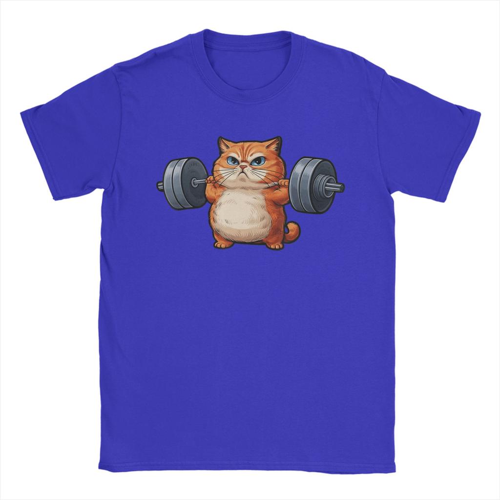 Cat Weightlifting T Shirts Men Cotton Awesome TShirt Crewneck Tees Short Sleeve Clothes Original