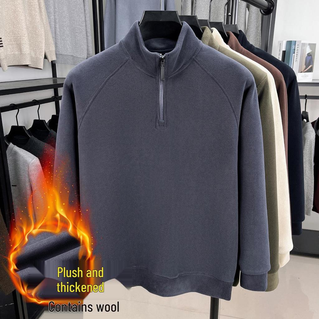 Herrvinterhuvtröja med ståkrage, fleece, halv dragkedja, kraftig