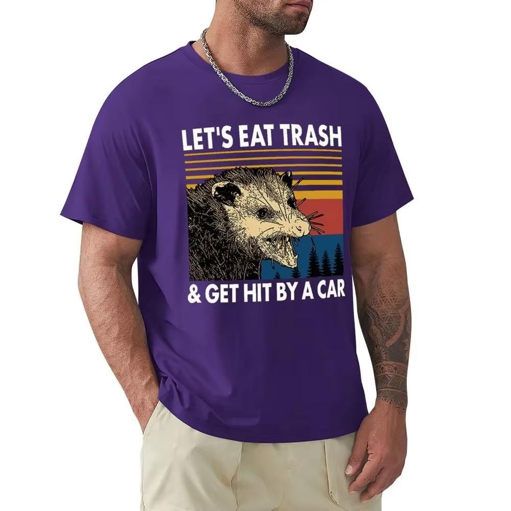 Raccoon Let's Eat Trash & Get Hit By A Car Vintage T Shirt Harajuku Short Sleeve T-shirt 100% Cotton Graphics Tshirt Tops
