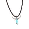 Soft Leather Turquoise Bullhead Necklace Ethnic Design Gift For Music Festivals