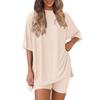 Women's Crew Neck Half Sleeve Oversized T Shirt Biker Shorts Loungewear Two Piece Pajama Set Casual Solid Outfit