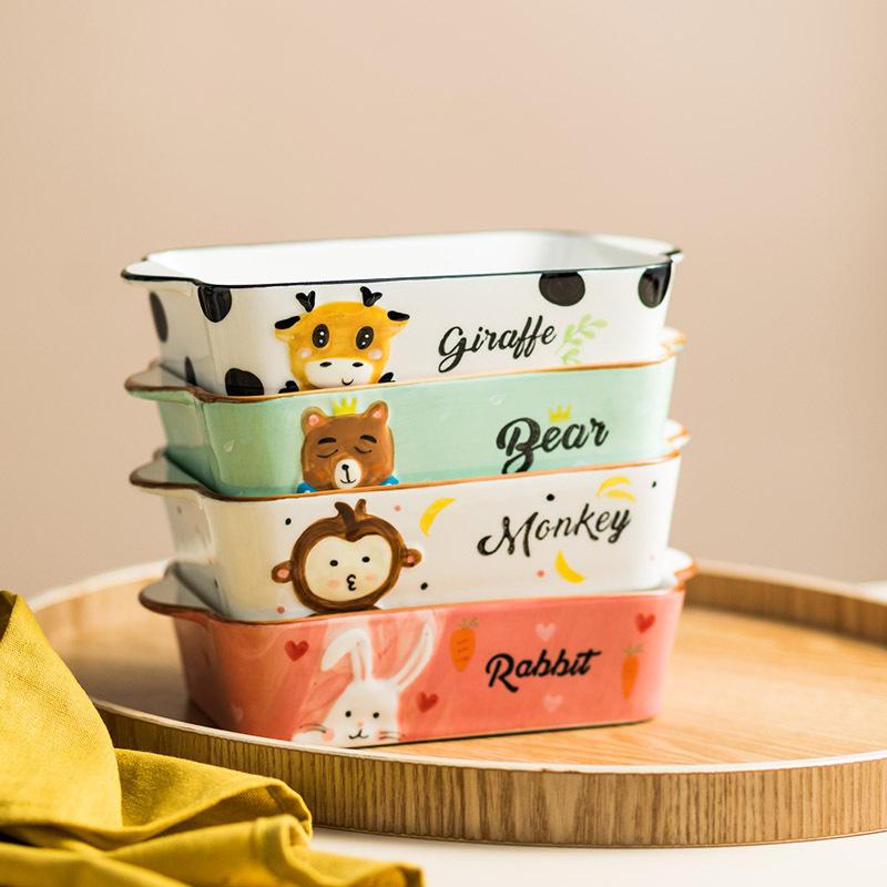 8 inch Cartoon Animal Baking Plate Ceramic Baked Dish Bakeware Tray Pasta Pizza Bowl Serving Plate 600ml