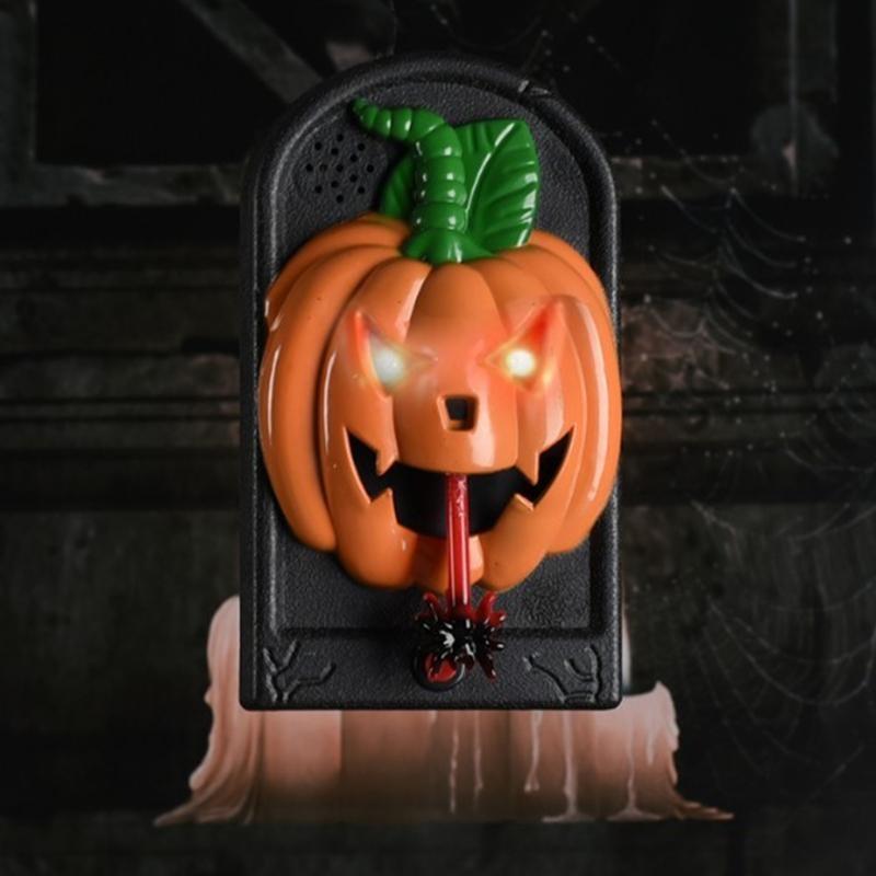 24TE for Creative Halloween Creepy Doorbell LED Skeleton Glowing Eyeball with Scary Sound Horror Props Haunted House Door Dec