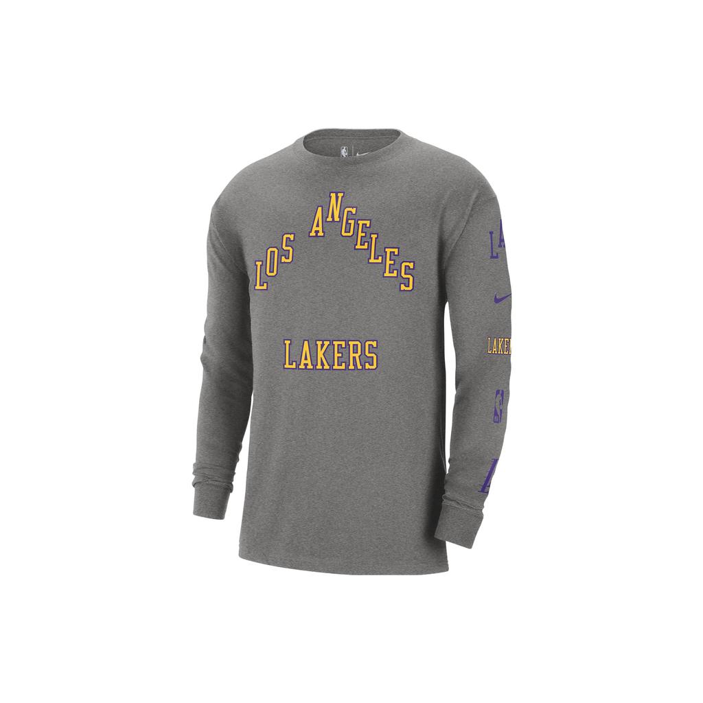 Nike Los Angeles Lakers 2023/24 City Edition Letter Print Crew Neck Long Sleeve T-Shirt Men Tops Gray FN1111-063