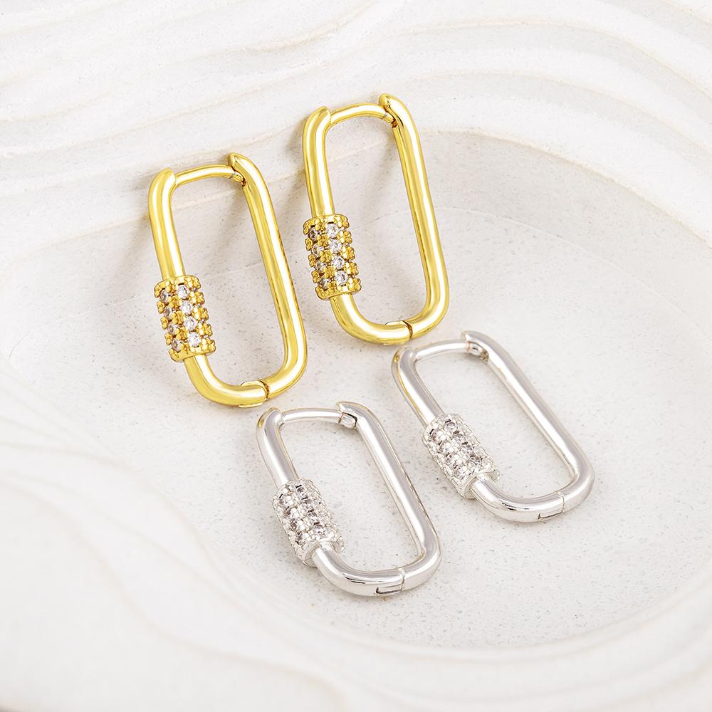 Nidin Trendy Minimalist U Shaped Geometric Ear Hoop Piercing Earrings for Women Gold Silver Color Zircon Wedding Jewelry Gift