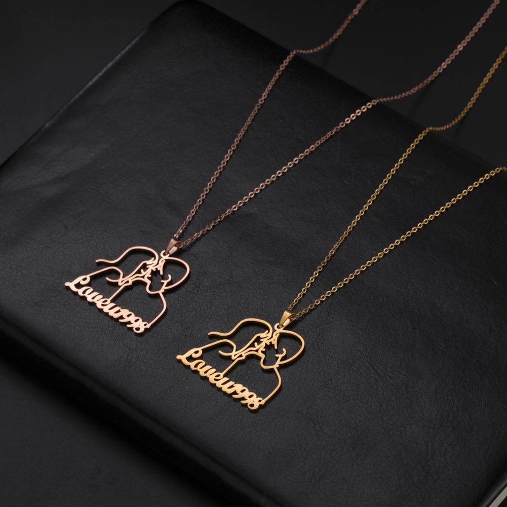 Custom Name Necklace Boy Girl Kiss Personalized Stainless Steel Jewelry Anniversary Customized for Women Couples Lovers Gifts