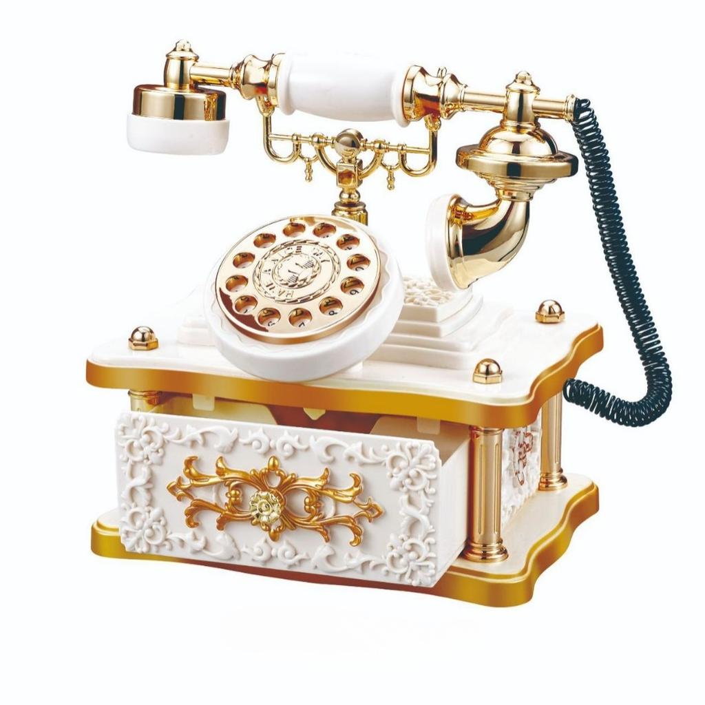 Vintage Rotary Telephone Music Box with 8 Melodies Non-Electric Wind-Up Mechanism Home Office Retro Decor Birthday Gift for Him