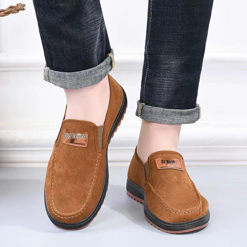 Heren Winter Fleece Gevoerde Leren Schoenen - Dik, Warm, Antislip Zachte Rundspees Zool Casual Papa Schoenen