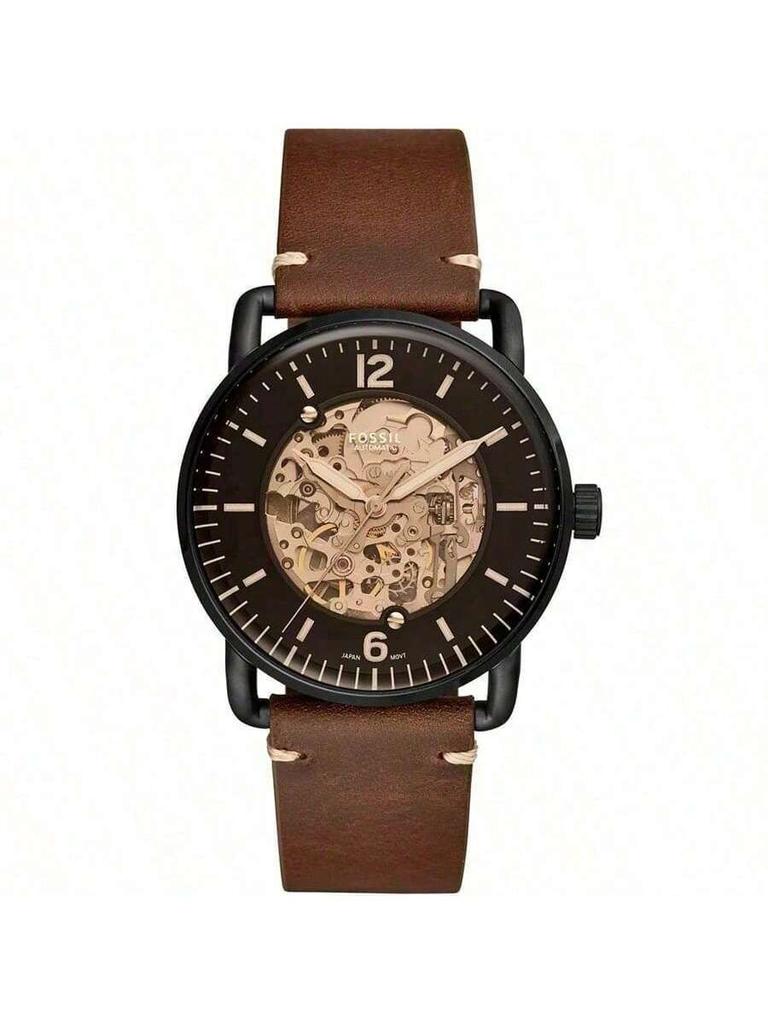 Herren-Automatik-Uhr für Pendler, mit schwarzem rundem Zifferblatt und braunem Lederarmband, perfekt für beide Anlässe. ausgezeichneter Geburtstag oder Feiertag. ME3158