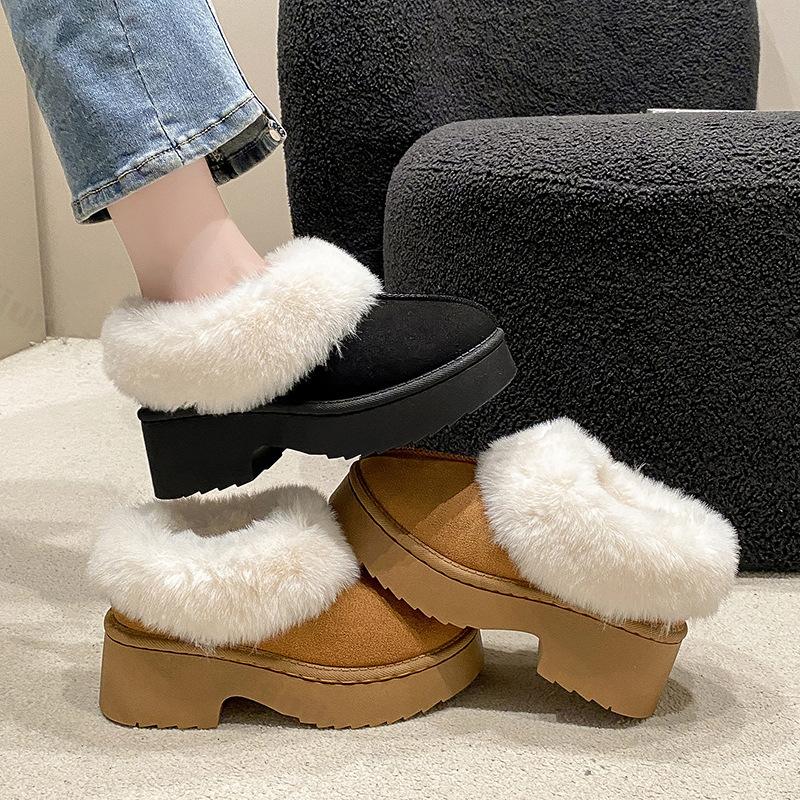 Retro Flauschige Lässige Dicke Sohle Baumwollstiefel für Damen Winter Warm Weich Bequem Mode Vielseitig Plüsch Klobige Schneestiefel